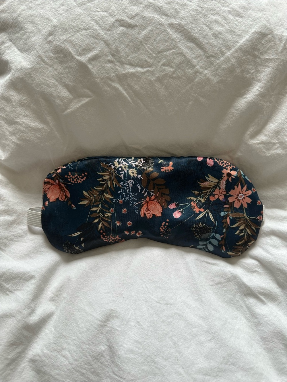 Floral Satin Sleep Mask - Navy with Pink Accents